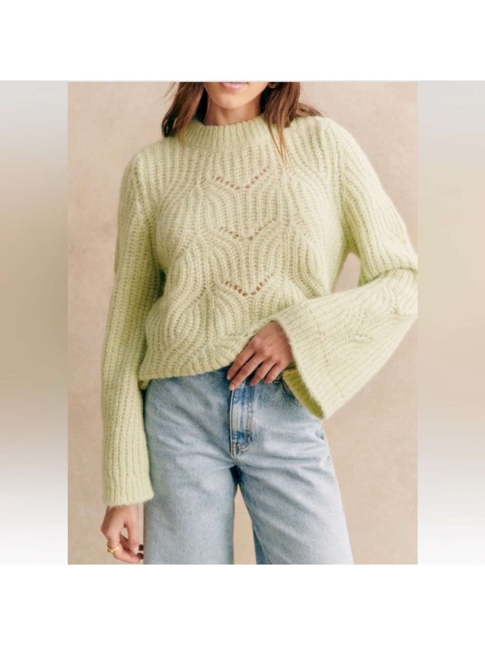 Sezane Pull Youri Vert Pastel- Crewneck Sweater NWT